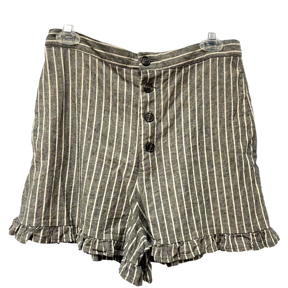 Jondie Pants - JONDIE Boho Linen Striped Ruffle Button Front Shorts size Medium